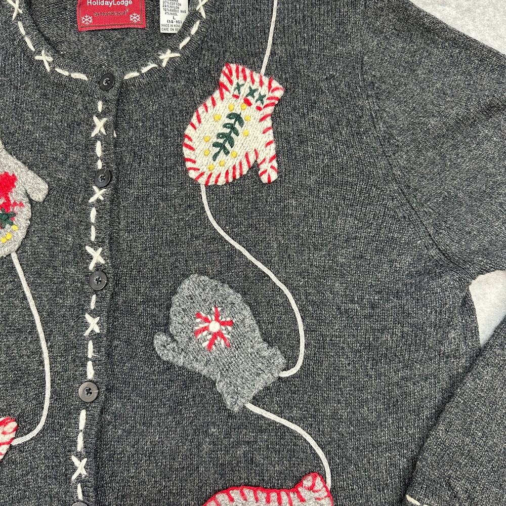 Holiday Lodge by Northcrest Sweater WMNS L Gray Mitten Embroidery Ugly Christmas - Picture 3 of 8